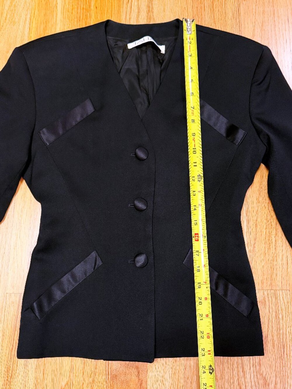 Elie Tahari Black Wool Silk Tuxedo Blazer V-Neck Collarless US 6 Made in USA - Picture 7 of 11